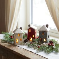 Artikel Keramiek huis Adventsdecoratie crème rood grijs 8,5/9,5cm 3 stuks