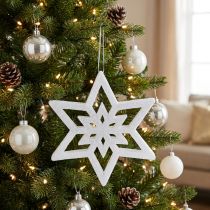 Artikel Decoratieve ster wit, besneeuwd 28cm L40cm 1 stuk