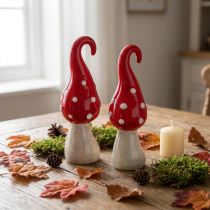 Artikel Paddenstoel keramiek decoratief paddestoelen rood wit Ø5cm H15.5cm 2st