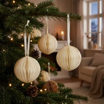 Artikel Honingraatbolletjes honingraatbolletjes Kerst wit glitter Ø8cm 4st