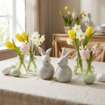 Artikel Paashaas decoratiefiguren konijnen met stippenpatroon 13cm 2st