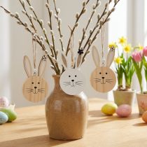 Artikel Decoratieve hanger houten konijnenkop naturel witgoud 10,5cm 8 stuks