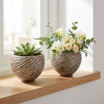 Artikel Decoratieve schaal bloempot keramiek beige bruin Ø15cm 2st