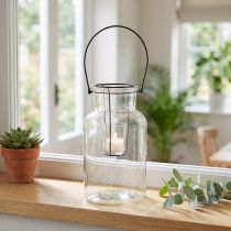 Artikel Flesdecoratie lantaarn glas metaal helder zwart Ø13cm