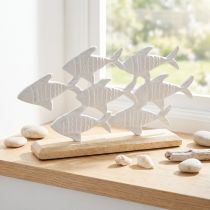 Artikel School van Vis Decoratie Vis Wit Metaal Hout Natuurlijk 28x16cm