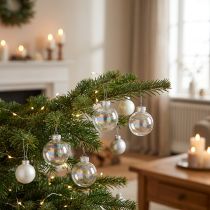 Artikel Mini kerstballen, glas, iriserend, helder, 4 cm, 24 stuks
