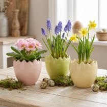 Artikel Eivormige bloempot met een gebroken rand voor creatieve plaatsing op vensterbanken en tafels, 9 cm, 3 stuks