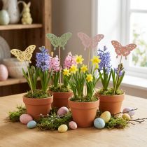 Artikel Decoratieve vlinders op stokjes voor creatieve en seizoensgebonden decoratie, 8 cm, 16 stuks