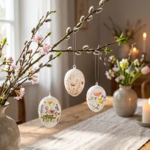 Artikel Paaseieren met lente- en bloemmotieven, hoogwaardige paasdecoratie, 6 cm, 6 stuks