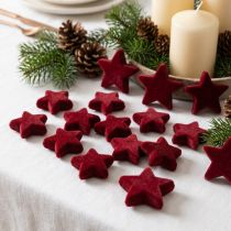 Artikel Kerstdecoratie, sterren, bordeauxrood fluweelachtig, tafeldecoratie, 4-5 cm, 40 stuks