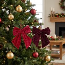 Artikel Rode fluwelen corduroy strik voor het ophangen van kerstversieringen, 24 cm, 2 stuks