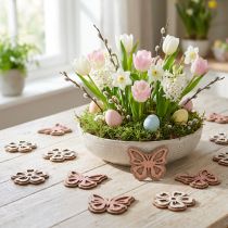 Artikel Strooidecoratie hout bloemen/vlinders wit/roze Ø4cm 36st
