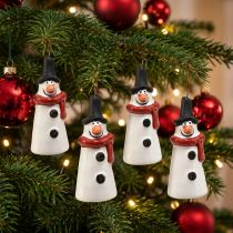 Artikel Vrolijke Sneeuwman Hangdecoratie – Wit met Rode Sjaal en Zwarte Muts, 7,5 cm – Perfect voor Feestelijke Kerstbomen – 6 stuks