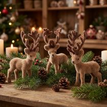 Artikel Decoratief hertje mini bruin geflockt 11cm 6 st