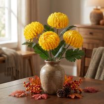 Artikel Chrysanthemum gele zijden bloemen Ø7cm L18cm 4 stuks