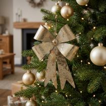 Artikel Strik om op te hangen, kerstboomversieringen, gouden metalen decoratie, antieke look H23cm B16cm