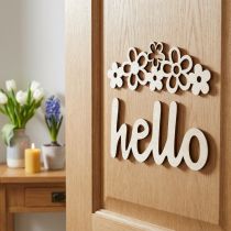 Artikel Houten decoratie bloemen "Hallo" natuur deco bord met magneet 18/19.5cm 6st