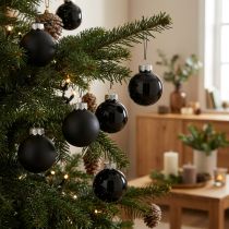 Artikel Mini kerstballen glas zwart glanzend/mat Ø2,5cm 22 stuks