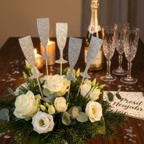 Artikel Oudjaarsdecoratie champagneglas zilveren bloempluggen 9cm 18 st