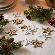 Artikel Houten sterren decoratieve strooidecoratie Kerstmis wit/naturel 3,5 cm 48 st