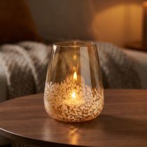 Artikel Lantaarn glazen theelichthouder glas decoratie bruin wit Ø10cm