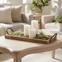Artikel Houten dienblad met handgrepen, decoratief dienblad, langwerpig, naturel, 50×19×3cm