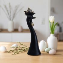 Artikel Paasdecoratie kipdecoratie haan zwart goud Ø9cm H29cm