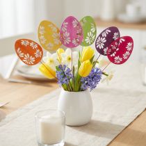 Artikel Paaseieren decoratieve bloempluggen Paashout 30,5cm 18 st