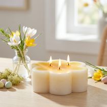 Artikel Kaars met drie lonten decoratieve bloemenkaars geel wit Ø11,5cm H4cm