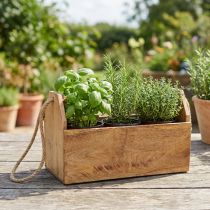 Artikel Plantenbak van natuurlijk jutehout met handvat 35x16x21,5cm