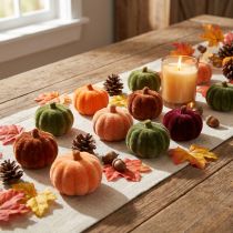 Artikel Mini pompoen decoratie flocked scatter decoratie 6 kleuren Ø4cm 24 stuks
