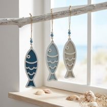 Artikel Decoratieve hanger vishout hangdecoratie maritiem blauw 12cm 9 stuks