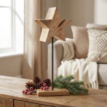 Artikel Houten ster naturel met stangbasis sterdecoratie 20x9,5x50cm