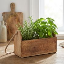 Artikel Houten plantenbak met handvat, vierkant, natuurlijk jute 27x12x17cm
