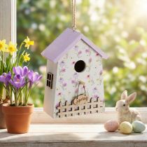 Artikel Lentedecoratie Vogelhuisje Lila Wit H11cm 3 Stuks
