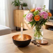 Artikel Zwarte en bronzen kaarsenhouder, geschikt voor taps toelopende kaarsen, Ø13cm H6cm