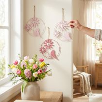 Artikel Decoratieve Ring Metaal Hangende Decoratie Bloemen Roze Ø23cm 4 Stuks