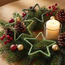 Artikel Sterren jute voor kerstversiering kerststerren groen 15cm 8 st
