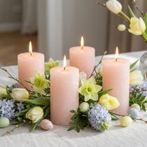 Artikel Pilaarkaarsen, effen lichtroze, 60×100mm, set van 4, decoratieve kaarsen voor Pasen en bruiloften