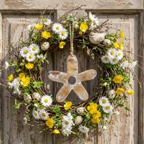 Artikel Bloem om op te hangen, houten decoratie met patroon, lentedecoratie naturel, wit H19.5cm