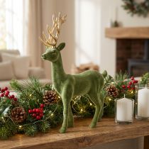 Artikel Decoratief hert decoratief figuur decoratief rendier gevlokt groen H37cm