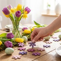Artikel Houten bloemen strooidecoratie bloesems hout paars/violet/roze Ø2cm 144st