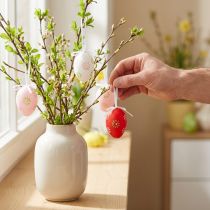 Artikel Paaseieren om op te hangen met bloemen Paasdecoratie 6cm 12st