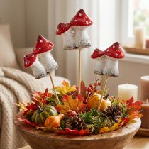 Artikel Decoratieve paddenstoelbloemstokjes, keramische vliegenzwammen, 6 cm, 6 stuks