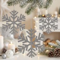 Artikel Sneeuwvlok zilver om op te hangen Ø8cm - Ø12cm 9 st