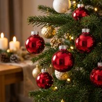 Artikel Glazen kerstballen/boomversieringen in rood, Ø4cm, 24 stuks