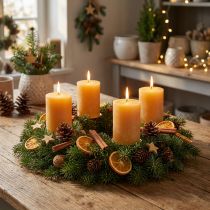 Artikel Effen pilaarkaarsen, honingkleurige decoratieve kaarsen, Adventsdecoratie, 70x80mm, set van 4, hoge kwaliteit