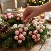 Artikel Mini kerstballen glas roze crème Ø25mm 140 stuks