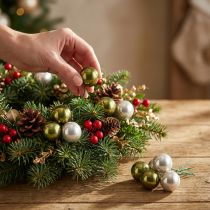 Artikel Kerstbal glas spiegel bessen olijf zilver Ø40mm 32 stuks