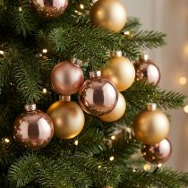 Artikel Kerstballen goud en rosé echt glas Ø60mm 24 stuks